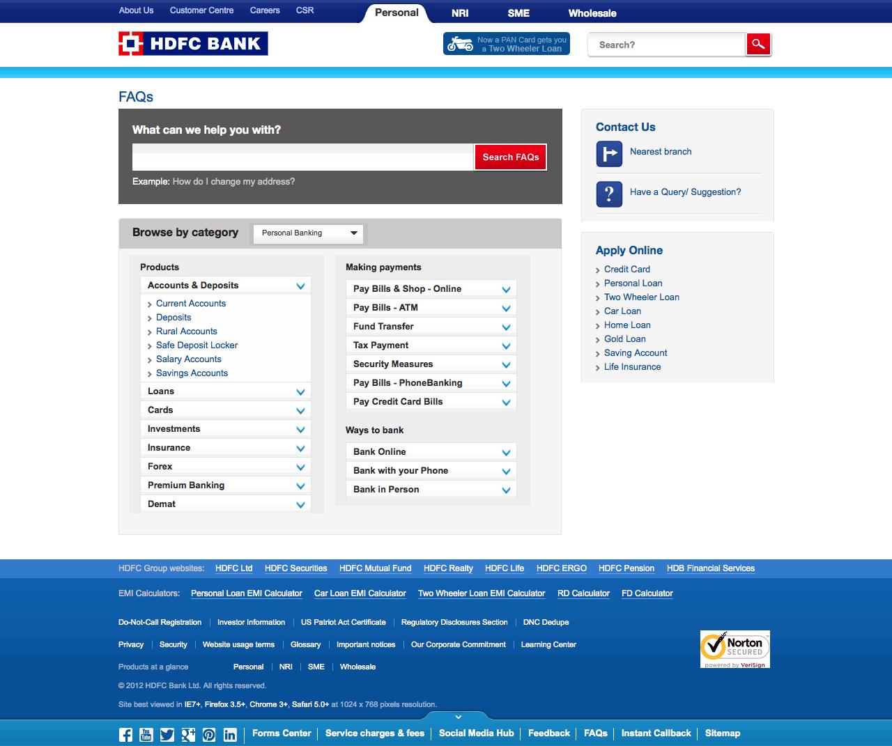 Web Design Example A Page On Hdfcbank Com Crayon